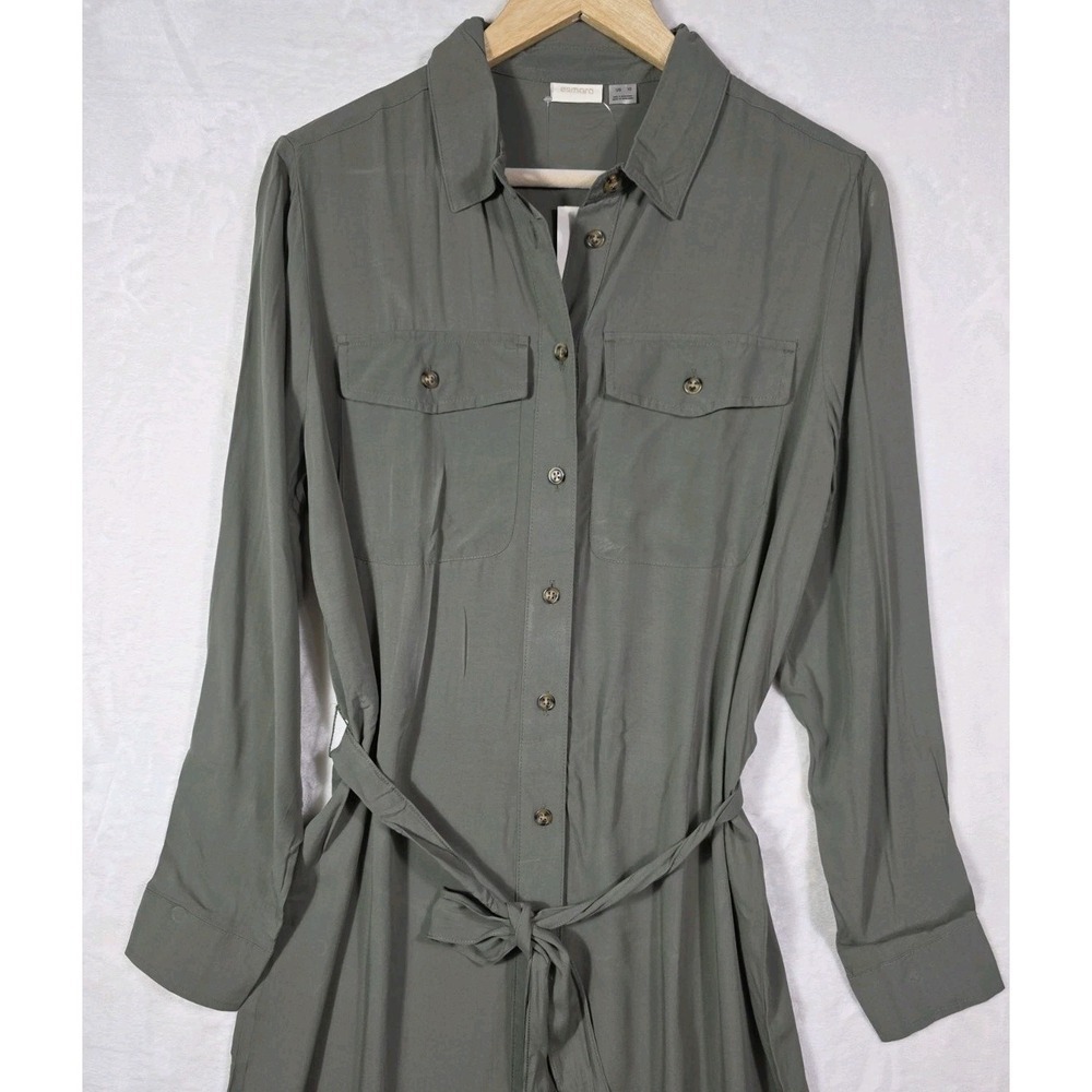 Esmara Shirt Dress Olive Green Button Front Tie Waist Long Sleeve NWT US 10 - Picture 3 of 11